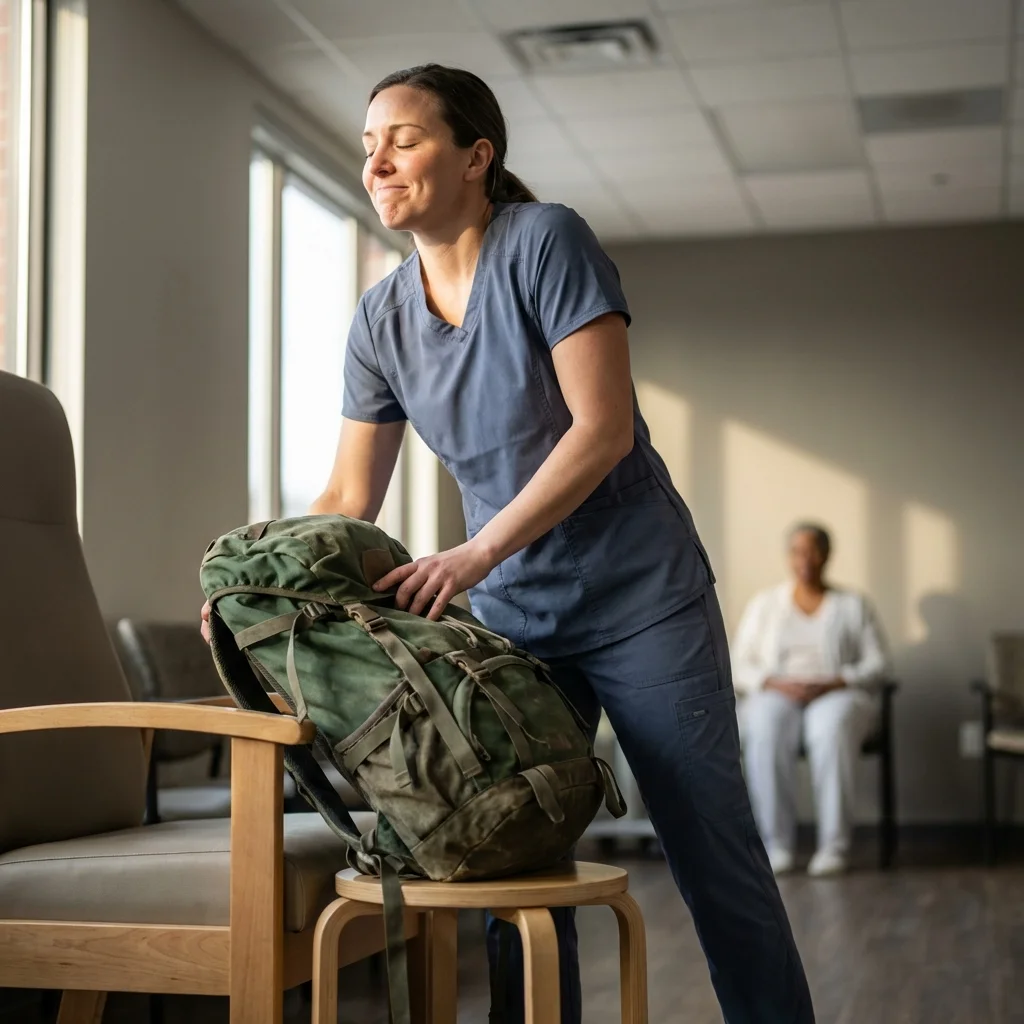 Healthcare professional relieved after putting down the weight of patient responsibility